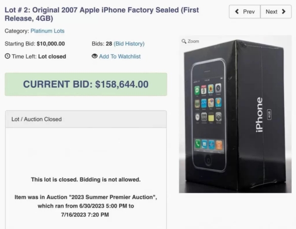 Запечатанный iPhone 2007 года продали на аукционе за рекордные $158 тысяч